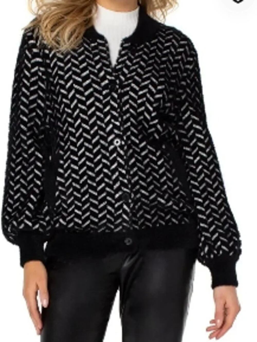 Liverpool Black & White Herringbone Sweater Jacket sz M